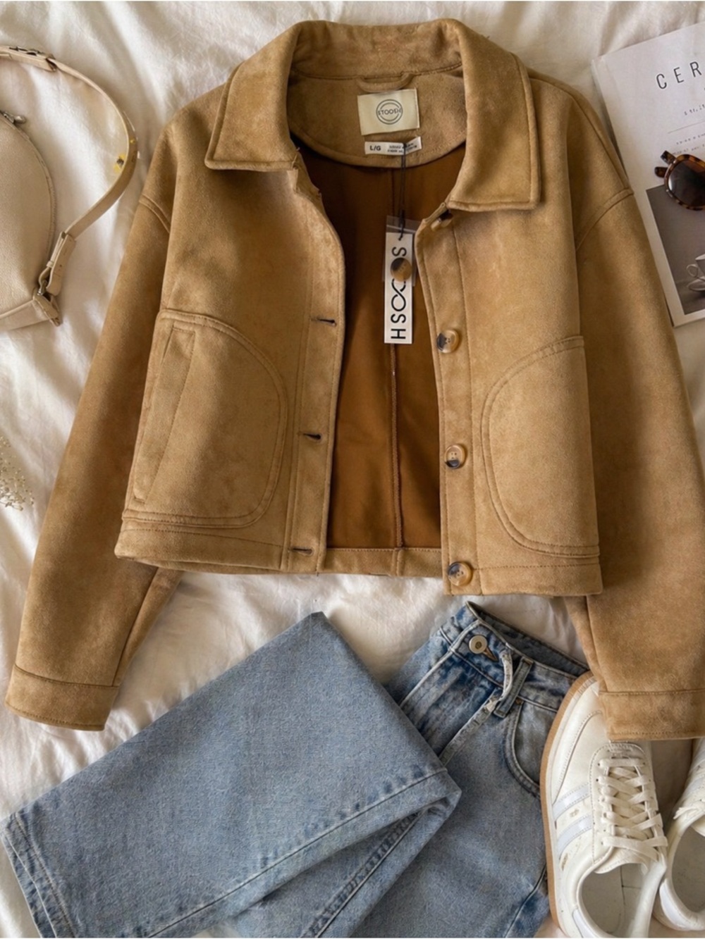 Stoosh Tan Faux Suede Cropped Jacket NWT Size Large